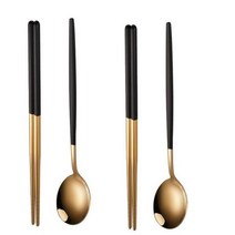 가정용 스테인리스 식기 세트 4개입, Black gold tableware