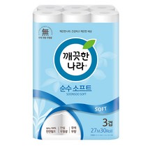 깨끗한나라 순수소프트 3겹 무색무향 27M 12롤 x1팩, 단품