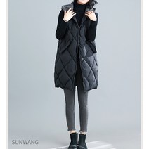 썬왕 따뜻해 여성 후드 롱패딩조끼 빅사이즈