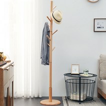 아이예스 원형받침 가방모자걸이 원목 스탠드 옷걸이행거, 우드