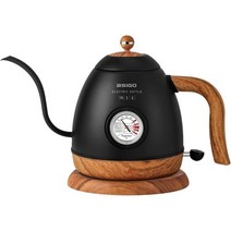 800109 Bsigo Gooseneck Electric Kettle with Thermometer 100 Stainless Steel for Pourover Coffee Tea, 검은색
