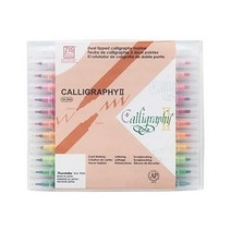 Kuretake Zig Calligraphy 2 듀얼 팁 마커 24색 세트 2mm 3.5mm 사각 AP 인증 오염 없음 사진 안전 내산성 내광성 무취 크실렌 제거 초보자용 일본산, 24 Count (Pack of 1)