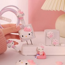 헬로키티 충전기 꾸미기 아이폰 아이패드 C타입 충전기 커스텀, 키티 충천 보호캡, 블랙큰키티+블랙줄
