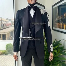 남성용 우아한 웨딩 수트 정장 신부 드레스 비즈 재킷 조끼 바지 파티 턱시도 블랙 3 피스 2022, XXXL, 네이비 블루