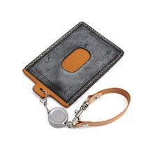 베지터블 소가죽 목걸이 카드지갑 복고 사원증 케이스 릴홀더 교통카드지갑 열쇠고리형 학생 지갑 학생증