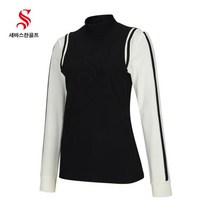 [세바스찬] 골프 22 FW 여성 페이크 레이어드 모크넥 긴팔 티셔츠 2253 골프웨어, 색상:SD2TS2253 블랙 / 사이즈:105