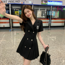 탕크 플리츠 정장 원피스 여셩 여름 학원풍 스커트 리본 블랙 정장 하객 미니 슬림 결혼