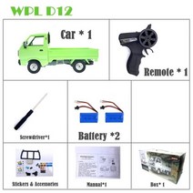 WPL 1/10 더프트 클라이밍 스즈키 캐리 트럭 자동차 온로드 260 브러시 모터 그린 D12 Rc 자동차 1:10 선물 RC 장난감, D12G2B