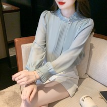 봄 블라우스 코디 기질 긴팔 상의 날씬해 보이고 심플해 보이고