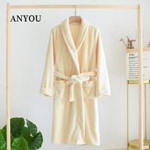 ANYOU남녀공용 호텔식 샤워가운 극세사잠옷, 베이지, L