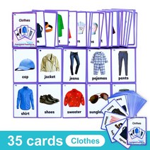 영어 카드 파닉스 단어 학습 카드 영어낱말 플래시 카드, Clothes  35Cards