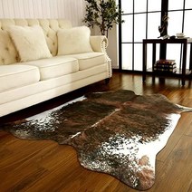 BENRON 프리미엄 브라운 소가죽 러그 139 7 x 157 5cm(55 62인치) 소 프린트 러그 거실 침실 서부 장식 귀여운 동물 인조 숨기기 카펫, Large - 62 x55 (5.2x4.6ft), 올리브 그린 브라운