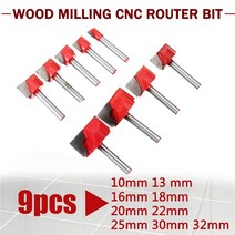 9pcs 6mm 표면 평면 바닥 청소 나무 가공 CNC 커터 조각 칼 샹크 라우터 비트 목공 도구 10 32mm 밀링 커터