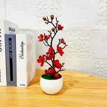 분재 시뮬레이션 인공 화분 식물 홈 오피스 매화 꽃 장식 내구성 좋은 가정 장식, Red, CHINA
