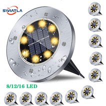 SWIATLA 솔라 그라운드 야외 조명 방수 통로 정원 경로 마당 풍경 울타리 디스크 LUCES 파라 파티오, 8LED-white|4-Pcs