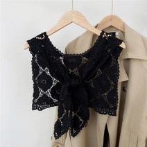 페이크카라 넥케이프 넥카라 목카라 리넨 인조 칼라 목도리 여성 니트 작은 스카프 자수 장식 할로우 슬리