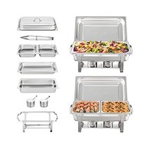VEVOR 8QT 직사각형 케이터링 워머 서버 샤핑 접시 뷔페 세트 2팩 8쿼트, Silver, 2 Packs