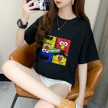 [오늘발송] 스타일아유 여성용 여름 반팔티 캐릭터 프린트 쫀쫀 라운드 반팔 티셔츠[AXG6TS016A]