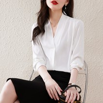 론조모니 여성용 노카라 베이직 브이넥 긴팔 블라우스