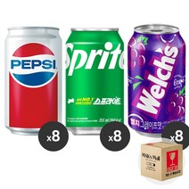 [막스] 혼합세트 355ml 24입(각8개씩) 뚱캔 제로 캔음료 음료수 탄산 스포츠 과즙, 15)펩시콜라8 스프라이트8 웰치포도