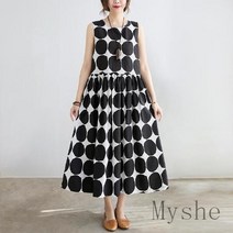 [Myshe]여름 나시 원피스 꽃 프린팅 린네 루즈핏 여성 롱 원피스 Night9629FEI629LYQ06