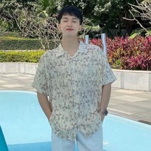 남성용 꽃무늬 셔츠 레트로 홍콩 스타일 남성용 반팔 잘 생긴 루즈한 하와이안 셔츠