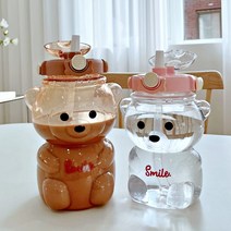 물병 스트랩 곰돌이 물통 어린이집 빨대 보틀 유얼즈, 브라운, 1400ml