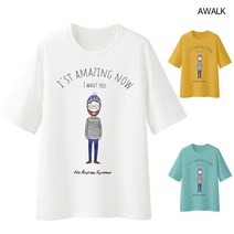 어워크 오버핏 반팔티 여자 남자 5부 반팔 티셔츠 블루햇