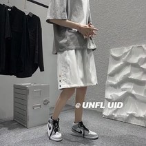 여름 캐주얼 반바지 남자 ins 퓨어 컬러 패치 와이드 일자 처짐 5부 트레이닝 팬츠