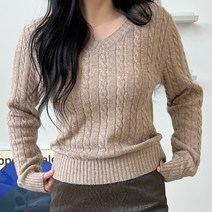 한다난- 꽈배기 여성 니트 브이넥 여자 니트티 스웨터 6색