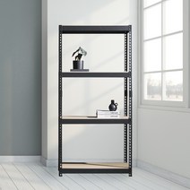 앵글선반 철제 창고 다용도실선반 4단 700 x 300 x 1200, 블랙, 12mm 강화 MDF 보드