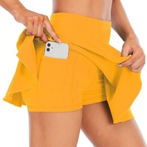 테니스연습기 테니스볼머신 테니스용품 여성 테니스 스커트 높은 허리 반바지 스포츠, Yellow+L