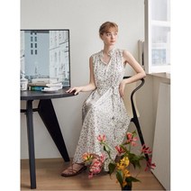 [21SS 바네사브루노 아떼 여성]Floral Print Belted Sleeveless DressVLDR1B905IV