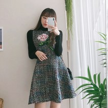 요시아나 [세일] [당일발송] 플라워 비즈장식 트위드 원피스