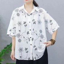 새로본(여름)린넨 552 장미카라BL 빅사이즈 블라우스반팔 여성여자 미시