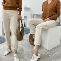 [블루레몬] 히든 밴딩 코튼 면 팬츠 오트밀 면바지 일자핏 아이보리 블랙 크림색 크롭팬츠 스트레이트 간절기 가을 봄