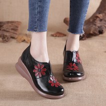 도오빠 미다크 블랙 여성 키높이 슬립온 운동화 통굽 6cm 부티 가죽 부츠 발편한 여자슬립온