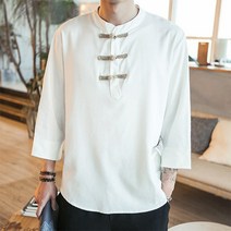 Baiwife 여름옷 남성 리넨 셔츠 라지 풍 버튼 블라우스 와이드 7부 소매 남성 셔츠