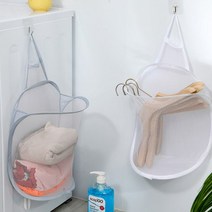 이동식 벽 걸이 빨래 함 바구니 세탁 물 메쉬 햄퍼 빨래수거함 빨래보관함 런드리백 빨래분리함, 화이트