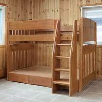 라이시 고무나무 원목 수납형 2층침대(분리형)-매트리스 제외, 내추럴 엔틱