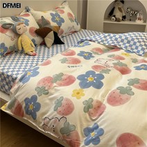 DFMEI 배색 4피스 이불커버 침구 이불커버 기숙사 침대 시트 사람 3종 세트