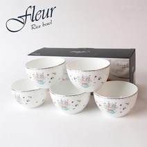 플뢰르 도자기 반상기 5p 세트 / 밥공기 국대접 면기 꽃그림도자기, 밥공기 5p