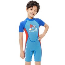스쿠버다이빙슈트 어린이 쇼티 잠수복 2.5MM 네오프렌 두꺼운 해변 서핑 스쿠버 다이빙 슈트 수중, 01 Blue_01 S(2)