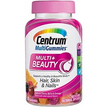 centrum multigummies multi+beauty는 건강하고 아름다운 바디 + 모발 피부와 손톱을 지원하는 천연 체리 베리 및 오렌지 향과 다른 천연 향료(구미 2개