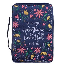 Christian Art Gifts 남성/여성용 성경 커버 예수 물고기 로고 그레이 캔버스 라지, Blue/Everything Beautiful
