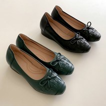 슈리오 여성 리본 격자패턴 소가죽 발편한 플랫슈즈 3cm