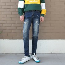 원타임 남성용 빈티지스크래치 스판 데님팬츠