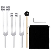 128Hz 256Hz 512HzTuning Fork Set Tuning Forks With Reflex Hammer For Chakra/Healing/Sound Therapy/DN, [01] Black  Silver