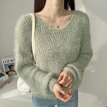 투데이룩 국내생산 봄겨울 브이넥 페더 니트