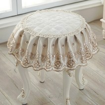 엔틱 화장대 원형 의자 스툴 덮개 커버 패브릭 레이스 매트 패드 인테리어 장식, 32cm  + 자카르 베이지